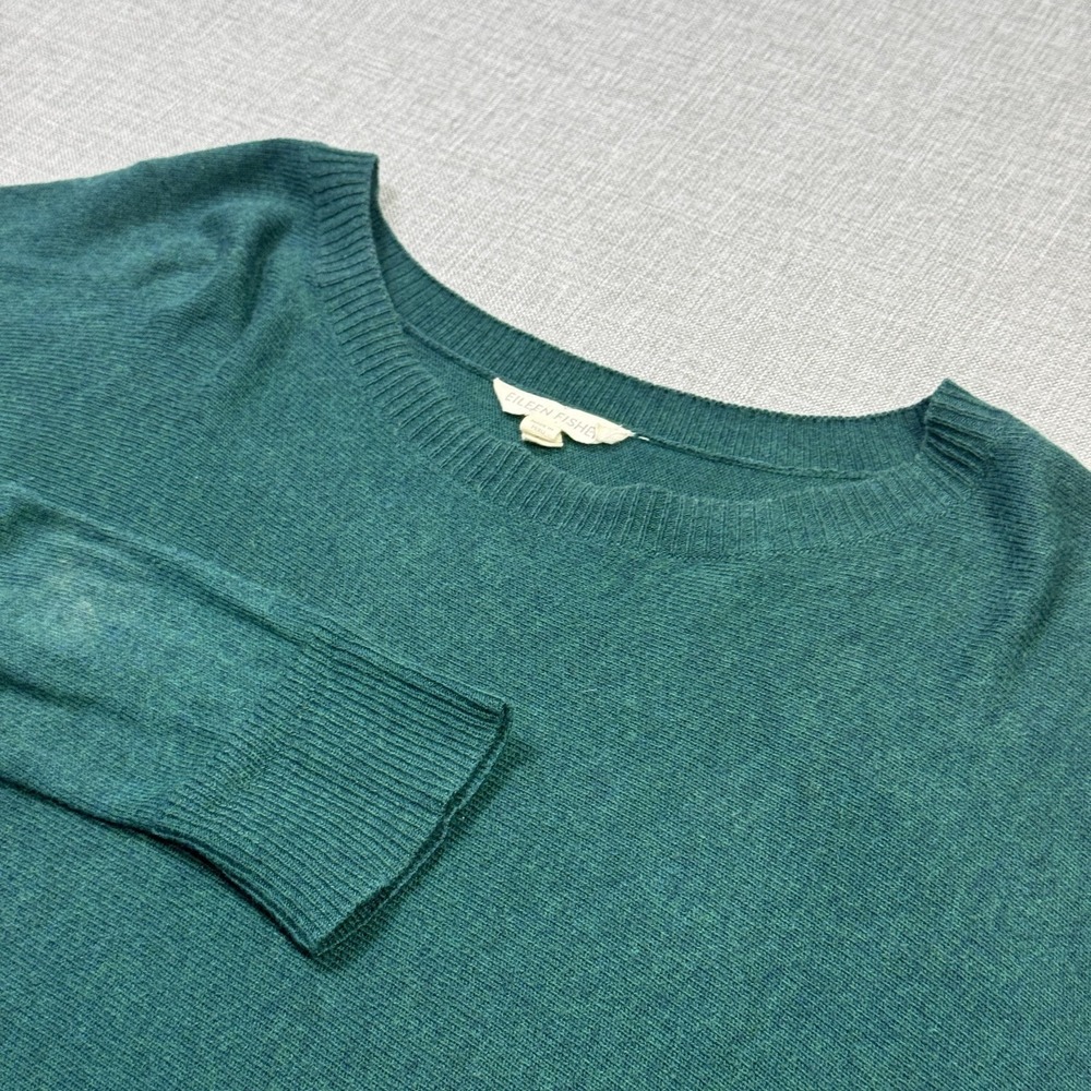 Eileen Fisher Sweater Womens XS Green Pullover Oversized Dolman Wool Blend Crew‎